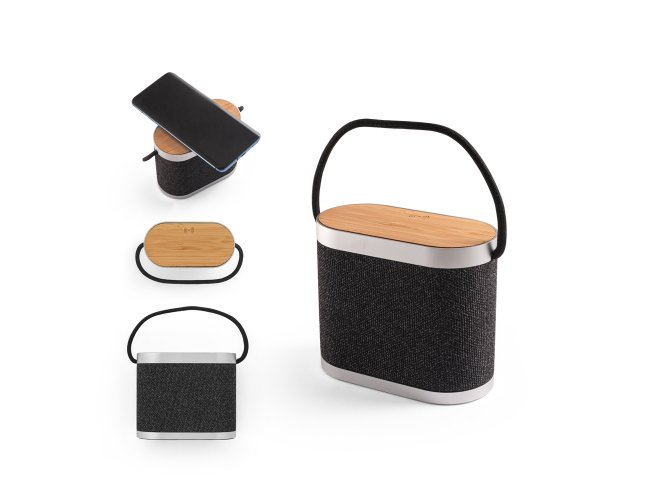 Caixa de Som 15W com Carregador Wireless em Bambu e PET 100% Reciclado SP97183 (MB112900)