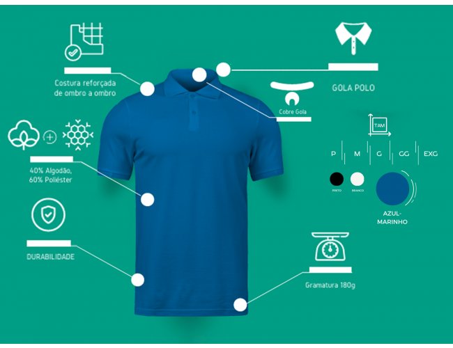 Camisa Polo Piquet 40% Algodo - 60% Poliester